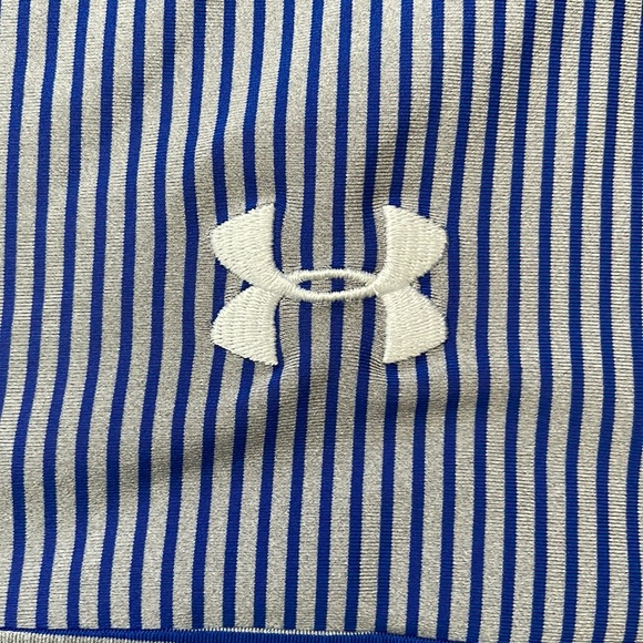 EUC Mens Under Armour HeatGear Blue/Gray Stripes Loose Short Sleeve Polo Size XL - Picture 4 of 8